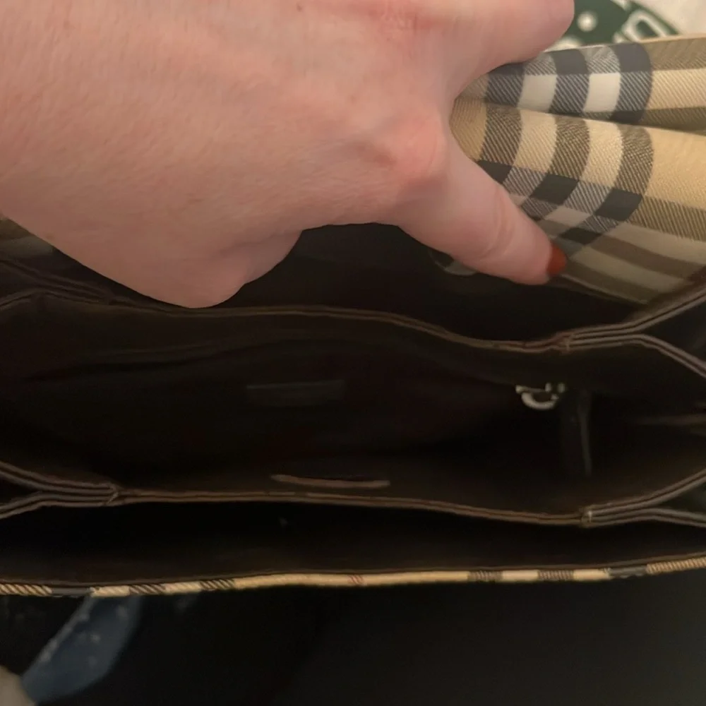 Burberry Tan Plaid Canvas Backpack with Black Straps